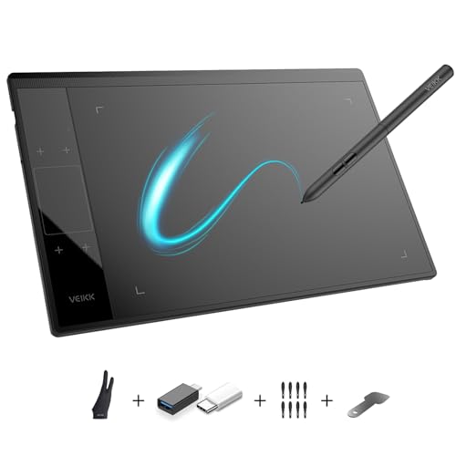 Grafiktablett VEIKK A30 V2 mit 4 Sensortasten und einem Gestenpad, 10x6 Zoll Pen Tablet mit Batterielosem Stift und 8192 Professionellen Druckstufen, Kompatibel mit Win/Linux/Android/Chrome OS/Mac