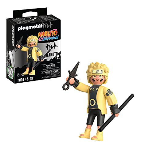 PLAYMOBIL Naruto 71100 Naruto Rikudou Sennin Mode mit gelbem Oberteil, schwarzer Hose und gelben Sandalen sowie mit Stab und Kunai, ab 5 Jahren