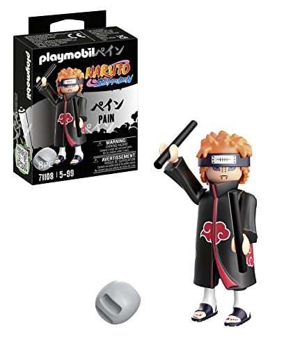 PLAYMOBIL Naruto 71108 Pain mit roten Haaren, Stirnband, Chakra Stangen und Stein, kreativer Spielspaß für Animefans mit tollen Details und authentischen Extras, ab 5 Jahren