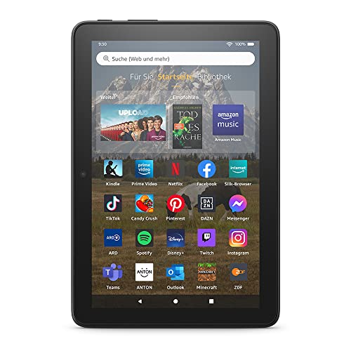 Fire HD 8-Tablet, 8-Zoll-HD-Display, 64 GB, 30 % schnellerer Prozessor, für Unterhaltung unterwegs (2022), schwarz, mit Werbung